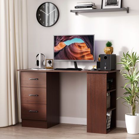 Bureau avec 3 tiroirs et 3 étagères réversibles en bois. 120 x 49 x 72 cm. Noyer. (1/5)