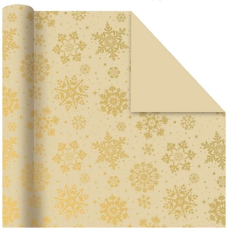 Wrapping Paper - Kraft Paper With Gold Foil Finish - Santa And Snowflake Patterns - 50 X 70 Cm - 1 Sheet (1/5)