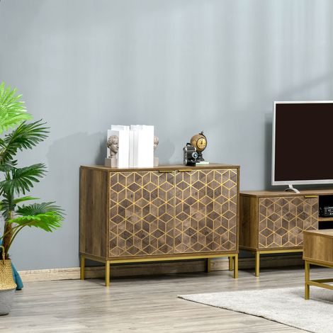 Meuble d'entrée moderne avec décorations dorées et pieds en acier. 99 x 39 x 75,5 cm