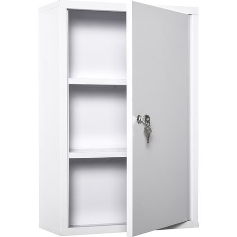 AMXCNOY Armoire à pharmacie de premiers secours, 3 compartiments verrouillables, acier, Blanc, 40x18x60cm