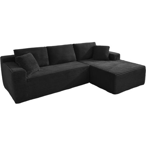 Divano modulare angolare a L nero in tessuto con memory foam e chaise longue (1/5)