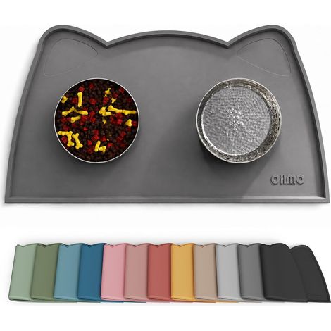 Tapis Gamelle Chat Chien, 46x25cm, Gris, Silicone, Lavable, Etanche, Antiderapant, Animal (1/5)