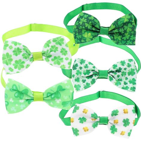 Collares de pajarita de poliéster verde para perros, Día de San Patricio, 5 unidades (1/5)