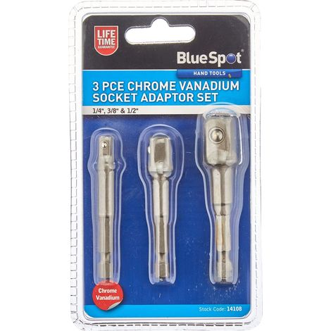 Blue Spot Tools 3-Piece Chrome Vanadium Socket Adaptor Set with Magnetic Nut Drivers for Impact Drills (1/3)