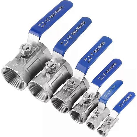 1 vanne à bille à passage réduit en acier inoxydable SS304, filetage femelle BSP, 6 tailles : 1/4, 3/8 et 3/4 1 vanne d'arrêt (1/5)