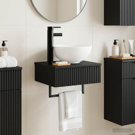 Lavabo de Lavado Montado en la Pared Negro 40 x 35 x 39 cm