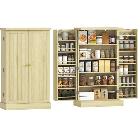 Garde-manger de 104 cm, 12 étagères à épices, étagères réglables, bois naturel. (1/5)