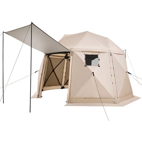Tente Moustiquaire Tonnelle Pop-up 3,6x3,6 m Tente Moustiquaire Pliante 8-10 Personnes Abri Solaire 13 Côtés pour Camping Famille, Terrasse, Jardin, avec Toit Amovible, Sac de Transport, Beige