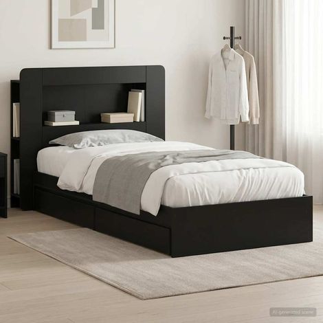 vidaXL Cadre de lit avec rangement Noir 75 x 190 cm Bois d'ingénierie (1/5)