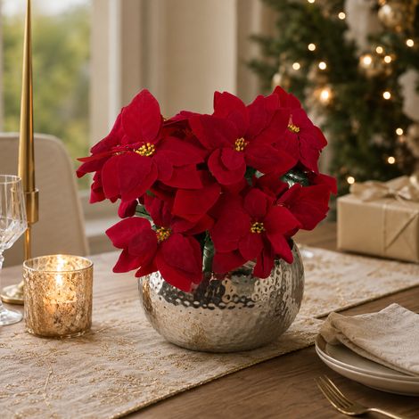 Pack of 7545 Artificial Christmas Xmas Poinsettias Silver Planter (1/5)