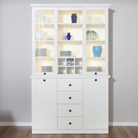 Buffetschrank weiß Landhausstil BERGAMA-19 mit LED Unterbaubeleuchtung, B/H/T: ca. 120/194/41 cm (1/5)