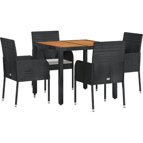 Mobili da pranzo e cuscini da giardino 5 pezzi in resina intrecciata nera 020014888