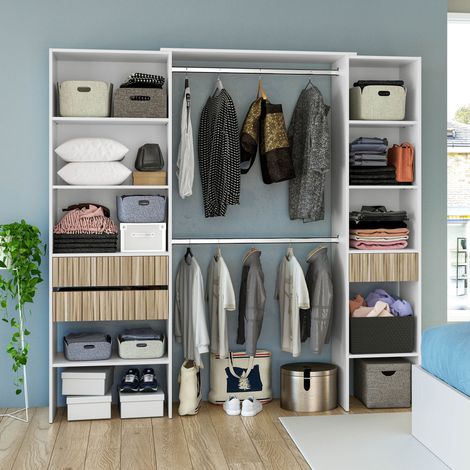 Dressing 2 colonnes 2 penderies et 3 tiroirs 187x190x40cm blanc - STIF