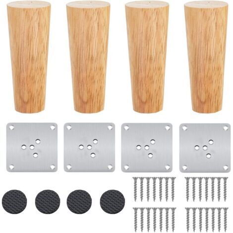 Lot de 4 Pieds De Meuble Bois,Pieds Coniques, Pieds De Table en Bois de Chêne Naturel Rond avec Vis pour DIY Meuble Sofa Fauteuil(8 cm)