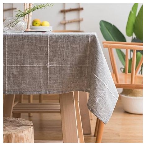 Nappe en lin et coton très résistant pour tables rectangulaires Nappe en treillis à broder solide pour décoration de table à manger de cuisine (135x135 cm, Gris) (1/5)