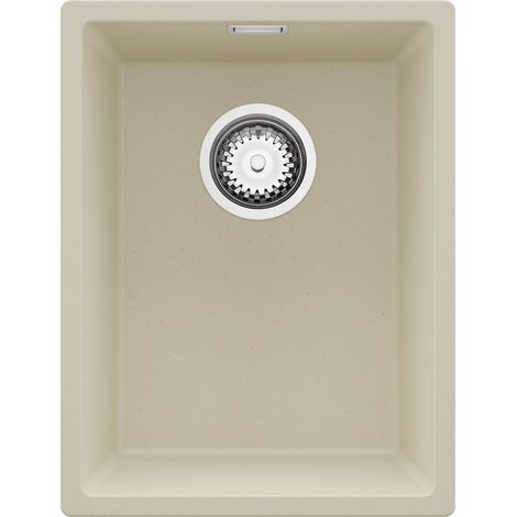 PRIMAGRAN Evier Sous Plan 36x47cm,Evier en Granit 1 bac + Kit de Vidage, Évier au meuble 40cm - London, Beige (1/5)