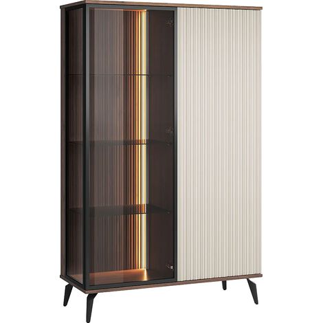 Vitrine 2 portes avec LEDs en MDF et verre fumé - Beige et Naturel foncé - JANEYA (1/4)