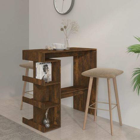Table de bar et étagère de rangement Table haute  Table de Cuisine Chêne fumé 100x50x101,5 cm 99732 (1/5)