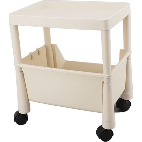 Étagère de rangement multifonctionnelle et peu encombrante en plastique inodore, 2 niveaux, avec roulettes, 41 cm, idéale pour la cuisine, le salon, la salle de bain et la buanderie. (1/5)