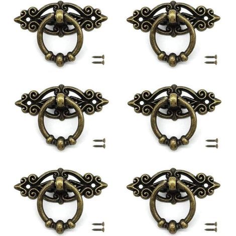 6 pcs Tiroir de Porte Bouton de Tiroir Poignée Meuble Bronze avec Vis pour Armoire Rétro Tiroir Commode Meubles Rétro (1/4)