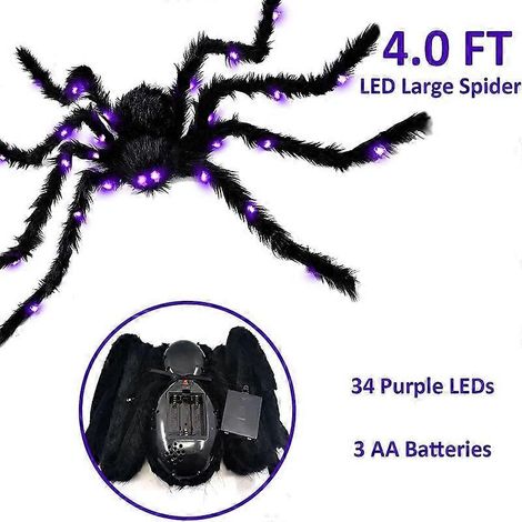 Nouvelle peluche lumineuse d'Halloween : grosse araignée effrayante et trompeuse de 125 cm, accessoire de décoration d'araignée simulée (1/5)