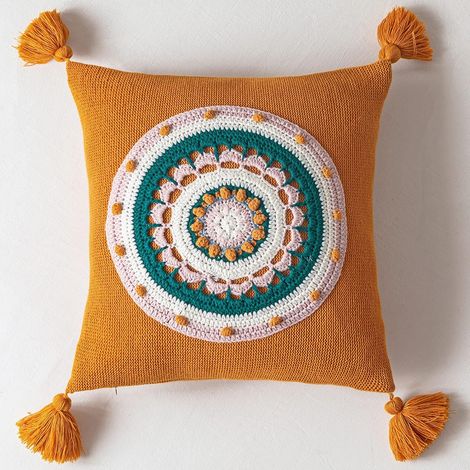 Housses de coussin tricotées, housses de coussin décoratives tissées à pompons, housses de coussin tournesol (jaune, 45 cm) (1/2)
