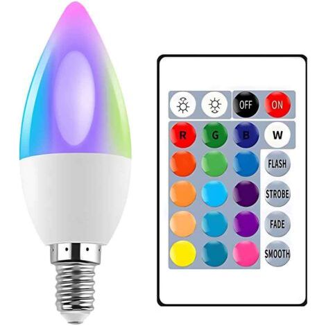 Ampoule LED E14 RGB à intensité variable intelligente, LED multicolore avec télécommande RGBW et fonction bougie