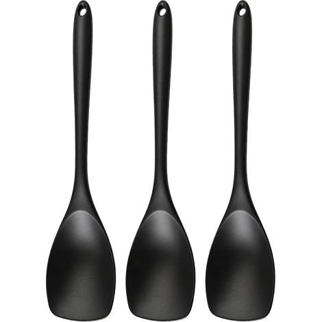 Juego de 3 cucharas mezcladoras de silicona negra – Resistentes al calor hasta 210 °C  27,5 cm de largo  Ergonómicas, compatibles con utensilios antiadherentes, aptas para lavavajillas (1/5)