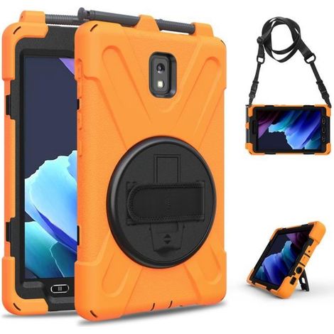 Coque Samsung Galaxy Tab Active3 SM-t575 -T570 -T577 (8.0\") - 360° Rotation Support [Dragonne] [Bandoulière] Housse Etui - Orange (1/4)