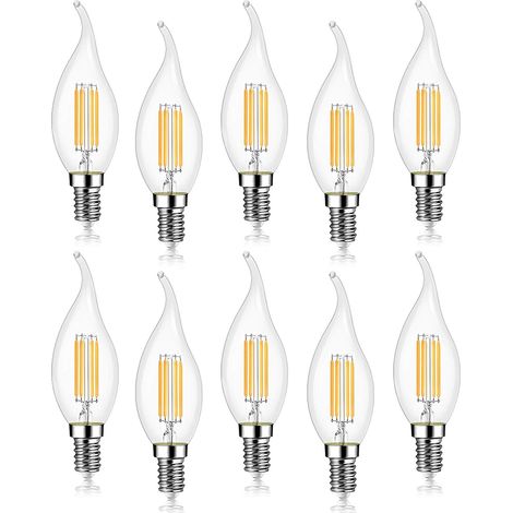 Lot de 10 4W Ampoule de Filament LED E14 Flamme Bougie 2700K Blanc Chaud, Non-Dimmable, Angle de Faisceau 360° (1/4)