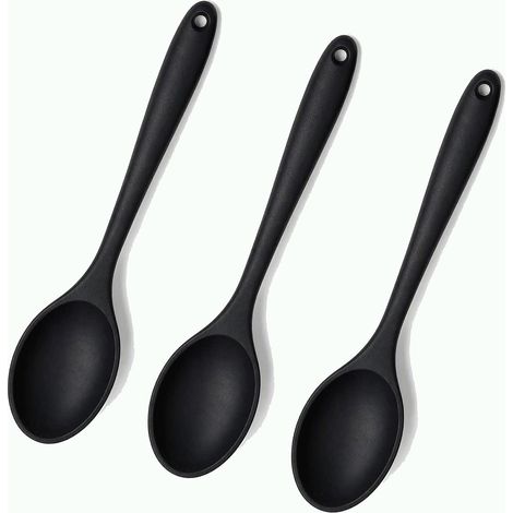 3-Piece Black Silicone Kitchen Spatula Set, 27.5 cm Length, Heat Resistant to 220°C, Silicone Kitchen Utensils for Non-Stick Pans, Mixing and Serving Spoon (1/5)