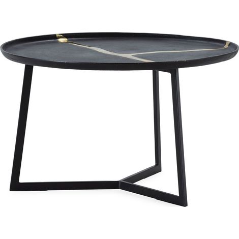 Table salon chic noir et doré élégante - Noir profond avec finitions dorées (1/4)