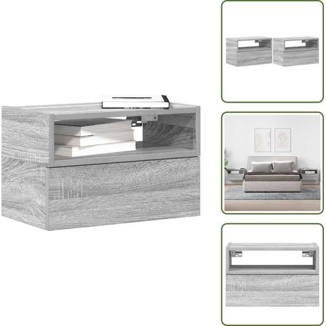 The Living Store Wand-Nachttische 2 Stk. Grau Sonoma 45x26x28,5 cm - Wandkommode (1/5)