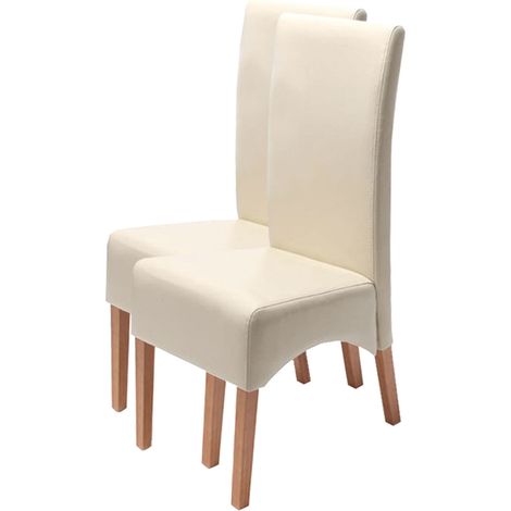 Lot de 2 chaises Latina, salle à manger, cuir reconstitué - couleur crème, pieds clairs