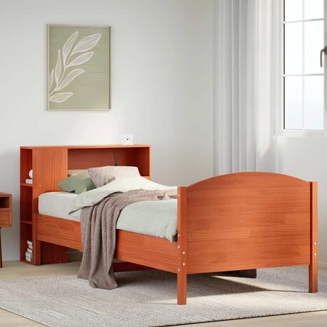 Lit bibliothèque sans matelas cire marron 100x200 cm pin massif (1/5)