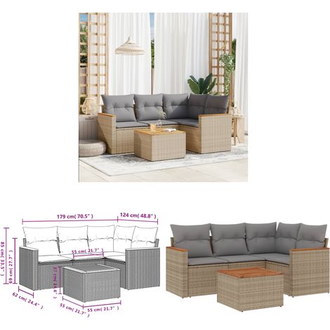 5-tlg. Garten-Sofagarnitur mit Kissen Beige Poly Rattan - Gartenmöbel - Esszimmergarnitur - Outdoor Möbel - Lounge Set - Rattan Sofa - Home & Living (1/3)