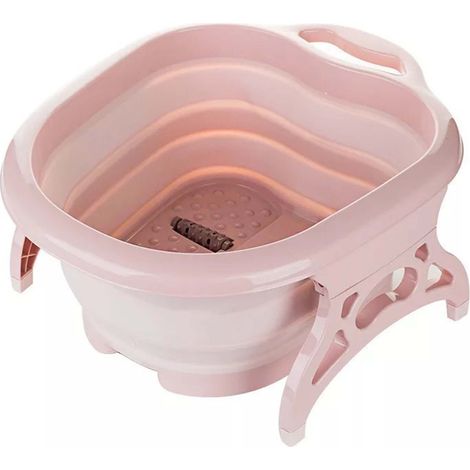 Baignoire pliable pour les pieds, portable, en PP/PET, avec 4 rouleaux de massage, rose, idéale pour la maison et les voyages. (1/5)