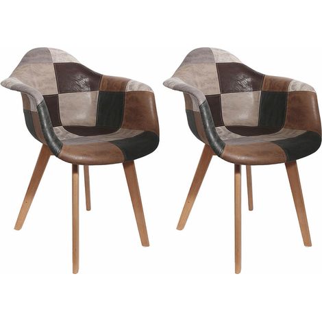 Altobuy – Lot de 2 fauteuils crapaud aspect cuir patchwork – Piétement en bois massif – Confort optimal – Dimensions 65 x 53 x H84,5 cm