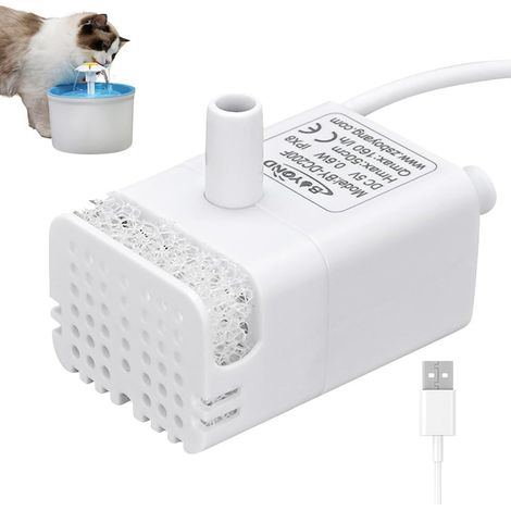 Mini Pompe à Eau Submersible, Pompe de Rechange pour Fontaine à Chat, Pompe Fontaine à Eau Chat USB, Mini Pompe Aquarium Ultra Silencieuse, 200L/H, Pour Aquarium, Fontaine à eau pour Animaux (1/5)