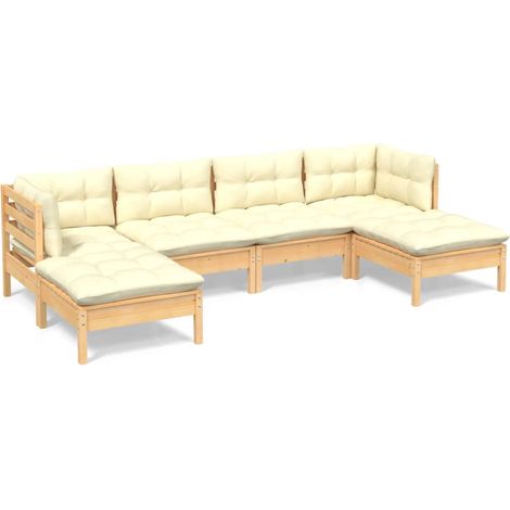 vidaXL 6 Piece Garden Lounge Set with Cream Cushions Pinewood
