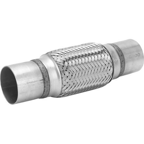 Tuyau Flexible D'échappement en Acier Inoxydable, 57x250mm Double Soufflet Tressé Argent pour Voiture Tout-terrain. (1/5)