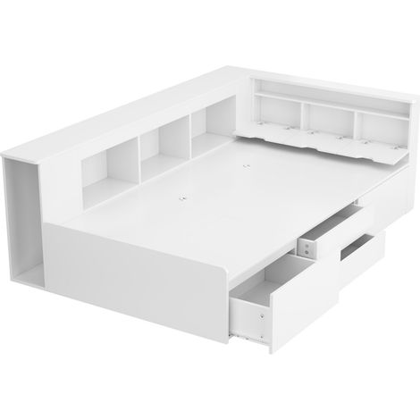 Lit enfant 90 x 200 cm avec rangements, étagère et tiroirs, blanc, MDF, sans matelas (1/5)