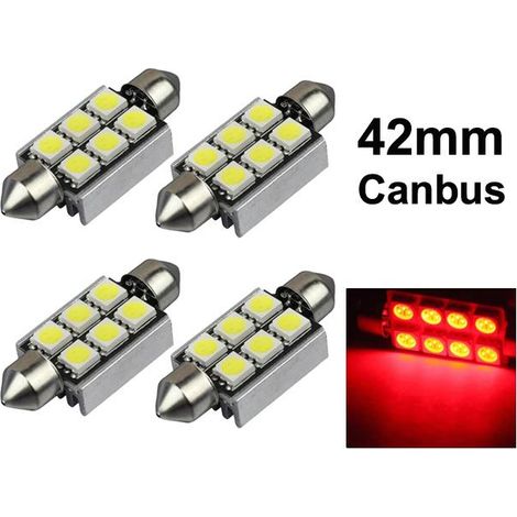 Polttimolampe 41mm 42mm Canbus LED 5050SMD 4er-Pack C5W SV8.5 Rot
