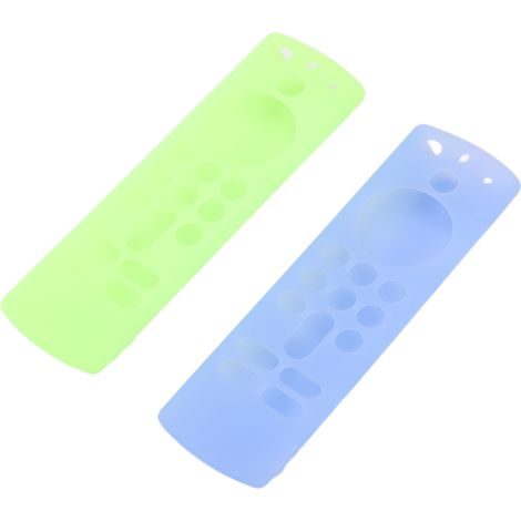 Lot de 2 coques de protection en silicone pour télécommande vocale 3e génération, antidérapantes et antichoc, avec cordon. Couleurs : bleu lumineux et vert lumineux. (1/5)