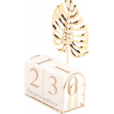 Calendrier perpétuel manuel en bois à feuillets rabattables, objet de décoration pour bureau, espace de travail ou café. (1/5)