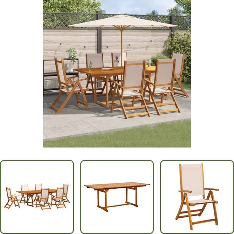 vidaXL Bois d'acacia - Ensemble à Manger de jardin 7pcs bois d'acacia solide textilène (1/5)