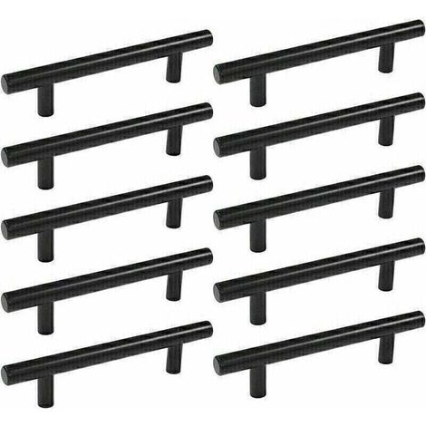 T-Griffe für Küchentüren (250 mm), Edelstahl, Lochabstand 160 mm, für Küchenschränke, Schwarz, 10 Stück (1/4)