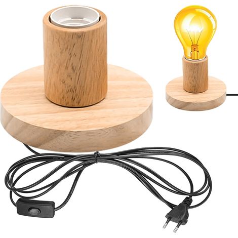 Lampe de bureau E27 avec interrupteur, câble, lampe de table en bois et plastique, base en bois EU-Plug E27, parfaite pour chambre à coucher, salon, bureau (1/5)