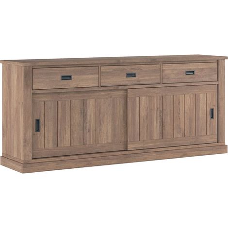 Credenza Zona Living 3 Cassetti 2 Ante Scorrevoli 4 Ripiani Interni Mobile Buffet Madia Dispensa Cucina Design Classico Moderno 220 X 50 X 95 Cm Noce (1/5)