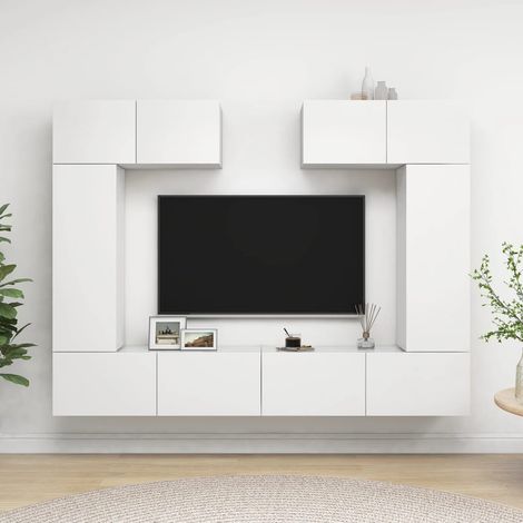 Set de muebles de salón TV 6 piezas madera de ingeniería blanco vidaXL (1/5)